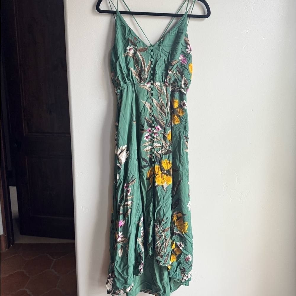 Urban Outfitters Floral Green Midi Dress Sz 2 Boho Cottagecore Y2K Spring - Picture 2 of 6